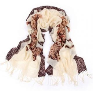 Chicastic Brown & Off White Tribal Abstract Print Fine Wool Pashmina Scarf Shawl