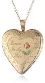 Gold Plated Silver "Forever in My Heart" Heart Locket Pendant Necklace, 18" Jewelry