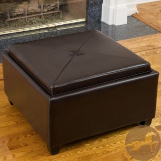 Christopher Knight Home Nathan Chocolate Leather Tray Top Ottoman