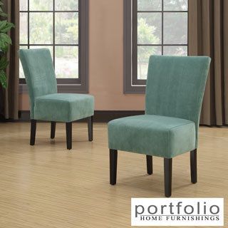 Portfolio Duet Emma Turquoise Blue Velvet Upholstered Armless Chair (set Of 2)