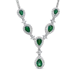Pear Shaped Lab Created Emerald and White Sapphire Drop Necklace in