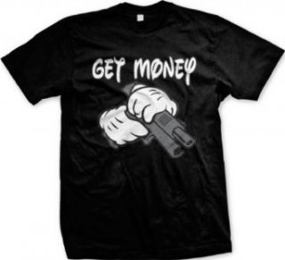 Get Money, Cartoon Hands Holding a Gun Men's T shirt Clothing