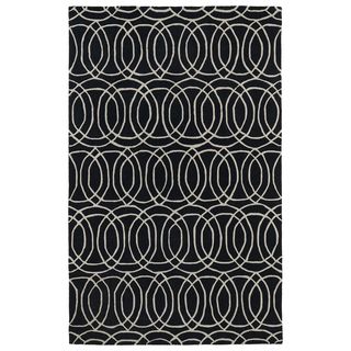 Hand tufted Cosmopolitan Circles Black/ Ivory Wool Rug (5 X 79)