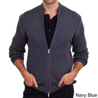 Luigi Baldo Luigi Baldo Italian Made Mens Full Zip Ribbed Sweater Blue Size Extra Large