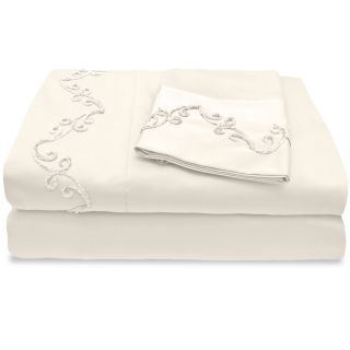 Grand Luxe 1200 Thread Count Egyptian Cotton Sheet Set With Chenille Embroidered Scroll Design
