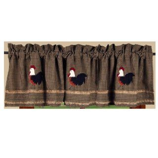 Rise and Shine Rooster Decorative Black and Oat Checkered Valances With Burlap Trim (Set of 2)  