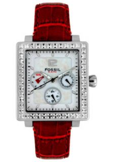 Fossil BQ9364  Watches,Womens White Crystal Red Leather, Casual Fossil Quartz Watches
