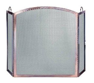 Uniflame 3 Panel Antique Copper Screen With Arched Center Panel   Log Carriers