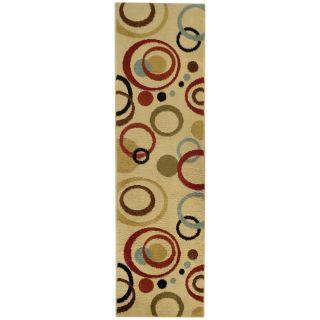 Multicolored Circles Ivory Contemporary Rug (111 X 611 Runner)