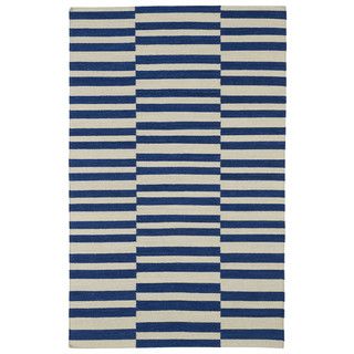 Flatweave Tribeca Blue Stripes Wool Rug (8 X 10)