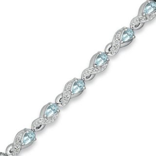 Pear Shaped Aquamarine and 1/10 CT. T.W. Diamond Bracelet in Sterling