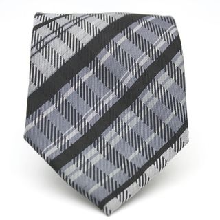 Ferrecci Slim Black Plaid Classic Necktie With Matching Handkerchief   Tie Set