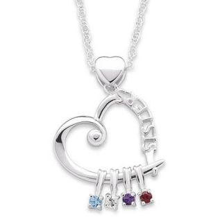 Sisters Simulated Birthstone Heart Pendant in Sterling Silver (2 6