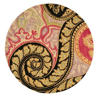 Eorc Hand tufted Black Paisley Wool Rug (6 Round)