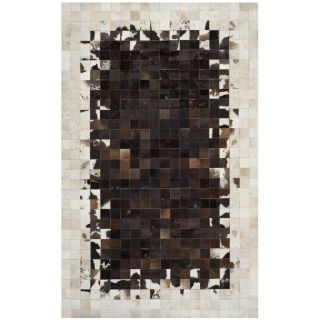 Safavieh Hand woven Studio Leather Ivory/ Dark Brown Leather Rug (5 X 8)