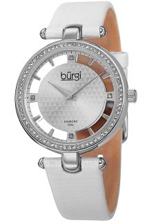 Burgi BUR104WTS  Watches,Womens White Satin Silver Tone Dial, Fashion Burgi Quartz Watches