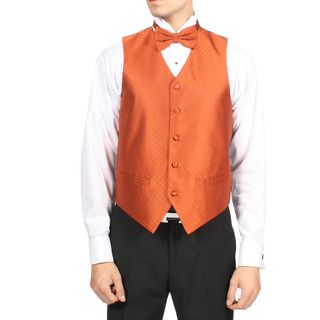 Ferrecci Ferrecci Mens Tangerine Orange Diamond Pattern 4 piece Vest Set Orange Size XS