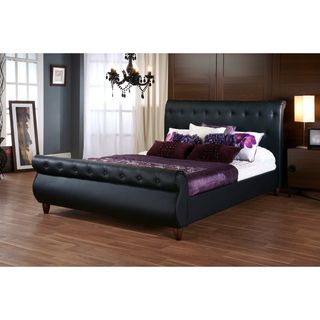 Baxton Studio Baxton Studio Ashenhurst Black Modern Sleigh Bed With Upholstered Headboard   Queen Size Black Size Queen