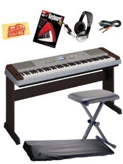 Yamaha DGX640W Digital Piano Bundle with Bench, Dust Cover, Audio Cable, Headphones, Instructional Book, and Polishing Cloth   Walnut Musical Instruments
