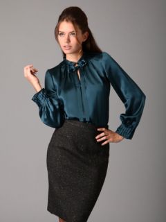 SILK CHARMEUSE TIE NECK BLOUSE by Tocca