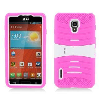 For LG Optimus F7/US780 (Boost Mobile/US Cellular) Hot Pink Skin+White Rubber Cover W/ White Stand Cell Phones & Accessories