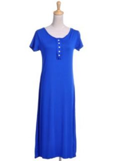Anna Kaci S/M Fit Blue Henley Style Button Front Placket A Line Shape Dress