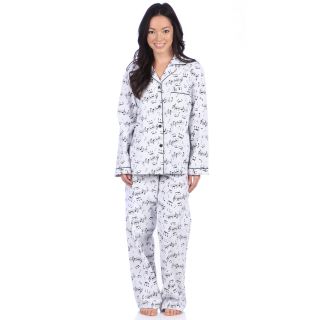 Leisureland Womens Music Note Print Cotton Flannel Pajama Set