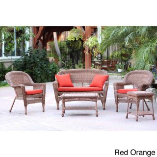 Zest Avenue Honey Wicker 5 piece Conversation Set With Cushions Red Size 5 Piece Sets