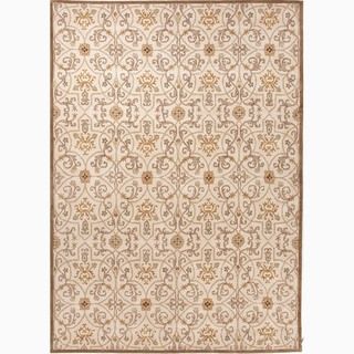 Hand made Arts And Craft Pattern Taupe/ Orange Wool Rug (8x10)