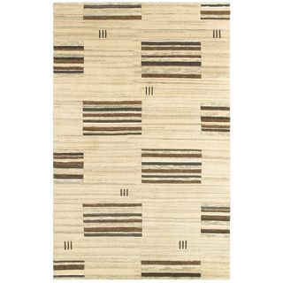 Hand knotted Natural Beige Rectangle Abstract Wool Rug (5 X 8)