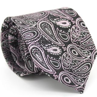 Ferrecci Slim Pink   Black Classic Paisley Necktie With Matching Handkerchief   Tie Set
