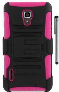 For LG Optimus F7 US780 Belt Clip Hybrid Holster Kickstand Cover Case with ApexGears Stylus Pen (Black Pink) Cell Phones & Accessories