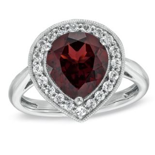Pear Shaped Garnet and Lab Created White Sapphire Frame Ring in