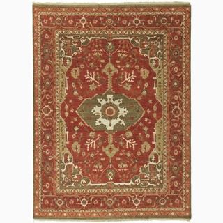 Hand made Oriental Pattern Red/ Green Wool Rug (6x9)