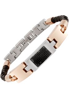 Invicta 5981  Jewelry,Elements Two Tone Stainless Steel & Black Woven Leather ID Bracelet, Fashion Jewelry Invicta Bracelets Jewelry