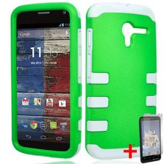 MOTOROLA MOTO X PHONE GREEN WHITE HYBRID RIBCAGE COVER HARD GEL CASE +FREE SCREEN PROTECTOR from [ACCESSORY ARENA] Cell Phones & Accessories