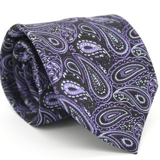 Ferrecci Slim Black   Purple Classic Paisley Necktie With Matching Handkerchief   Tie Set