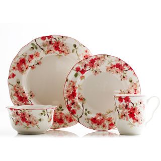 222 Fifth Cherry Blossom 16 piece Porcelain Dinnerware Set