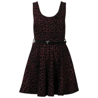 Club L Womens Animal Printed Belted Skater Dress   Berry/Black      Womens Clothing
