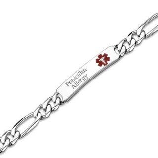 Medical Alert Notification Figaro ID Bracelet in Sterling Silver (2
