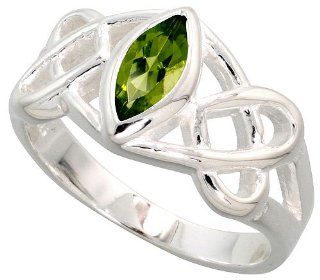 Sterling Silver Celtic Motherhood Knot Ring w/ Natural Peridot 3/8 inch wide, sizes 6   10 Jewelry