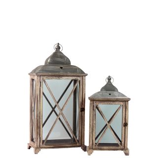 Wooden Lantern Antique Set Of Two