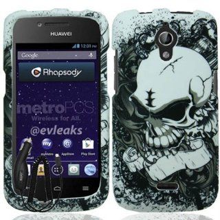 HUAWEI VITRIA H882L BLACK SILVER SKULL COVER SNAP ON HARD CASE +FREE CAR CHARGER from [ACCESSORY ARENA] Cell Phones & Accessories
