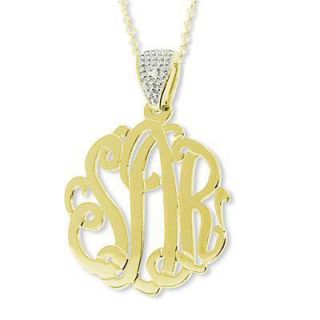 Diamond Accent Scroll Monogram Pendant in Sterling Silver with 24K