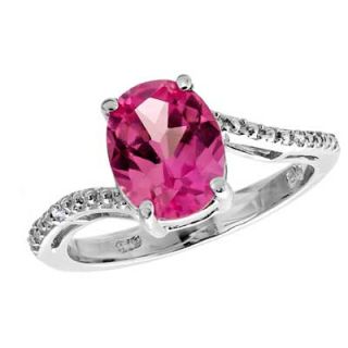 Oval Lab Created Pink Sapphire and Diamond Accent Ring in Sterling