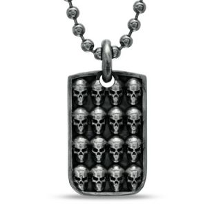 Sculpted Skull Dog Tag Pendant in Stainless Steel   24   Zales
