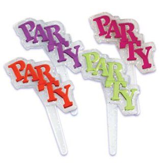 Dress My Cupcake DMC41FEM 808 12 Pack Party Glitter Sign Pick Decorative Cake Topper, New Years, Assorted Kitchen & Dining