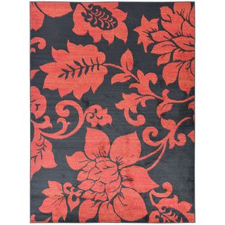 Black And Red Floral Area Rug (53 X 7)