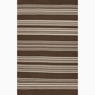 Hand made Stripe Pattern Brown/ Ivory Wool Rug (4x6)