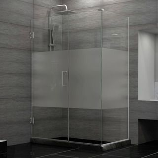 Dreamline Unidoor Plus 30.375   34.375 In. D X 34.5 In. W Frameless Hinged Shower Enclosure, Half Frosted Glass